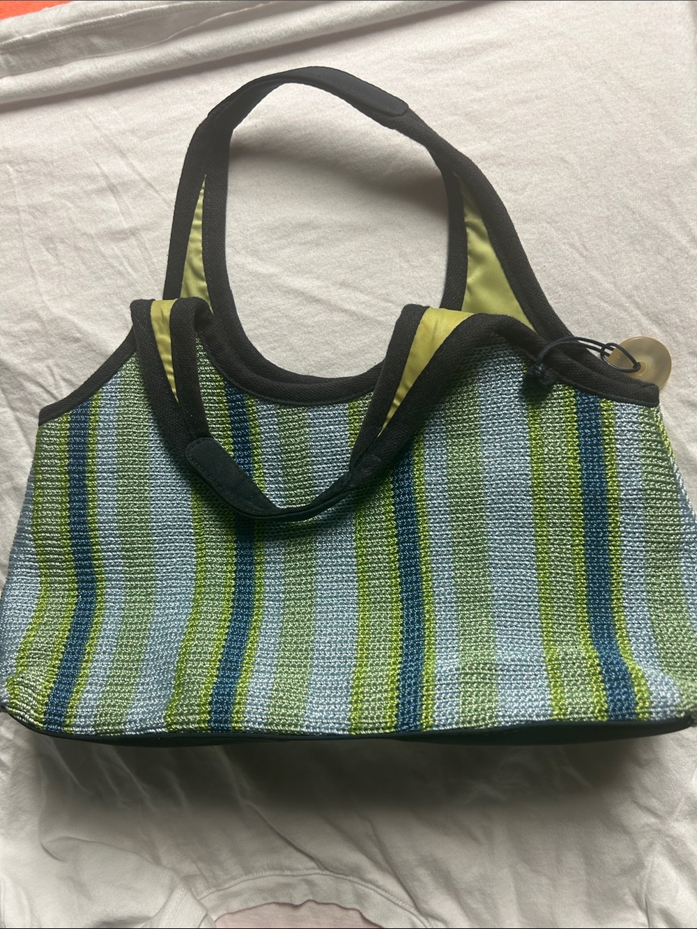 The Sak Green & Blue Striped Tote with Black Trim